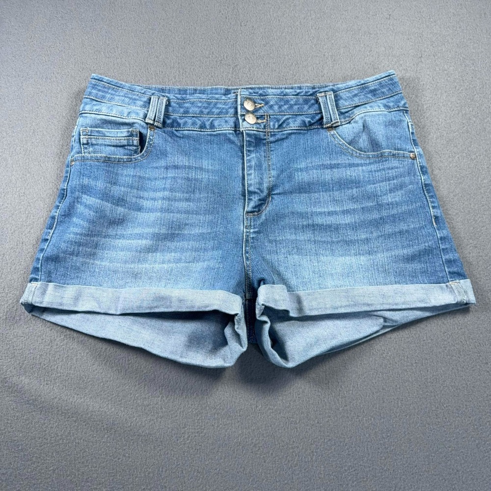 Blue‎ Spice Denim Shorts Women's 13 Cuffed Stretch Jean Shorts 33x2 Medium Wash